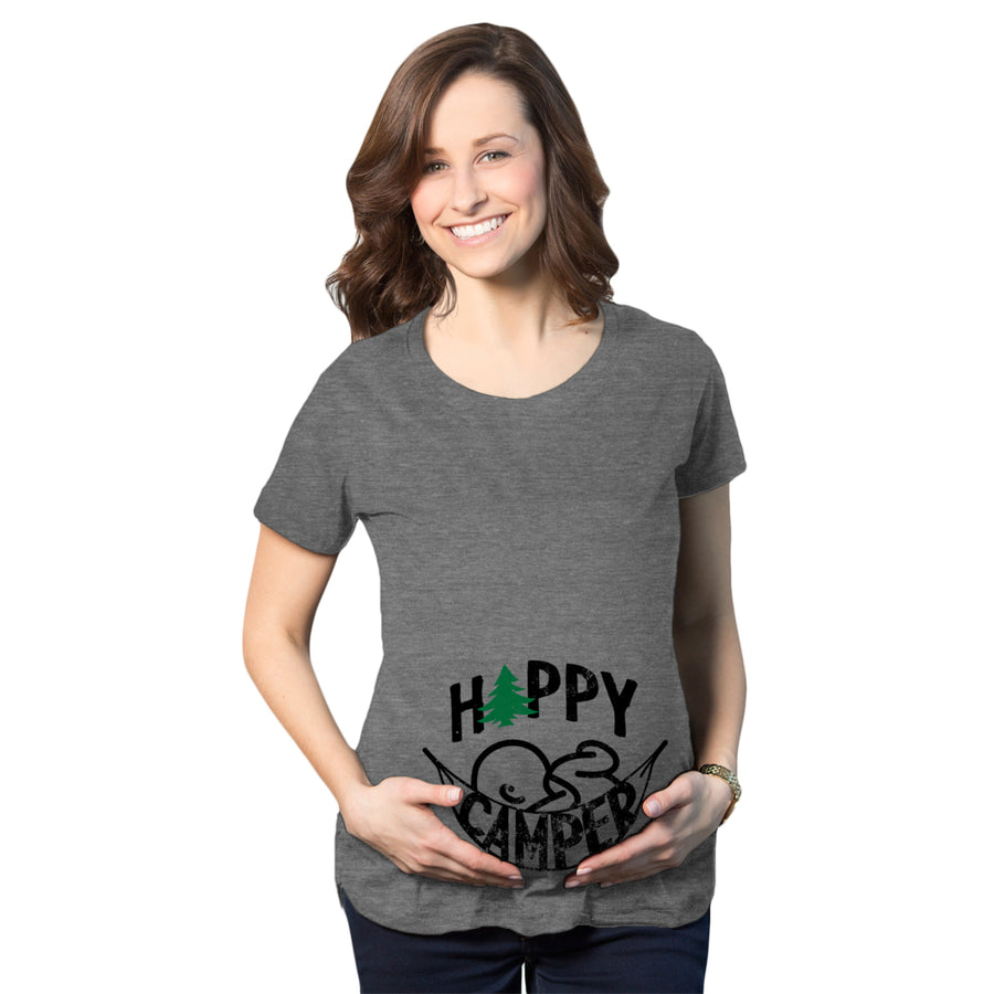 Maternity Happy Camper Tshirt Cute Pregnancy Cool Outdoors Baby Bump Tee Image 1