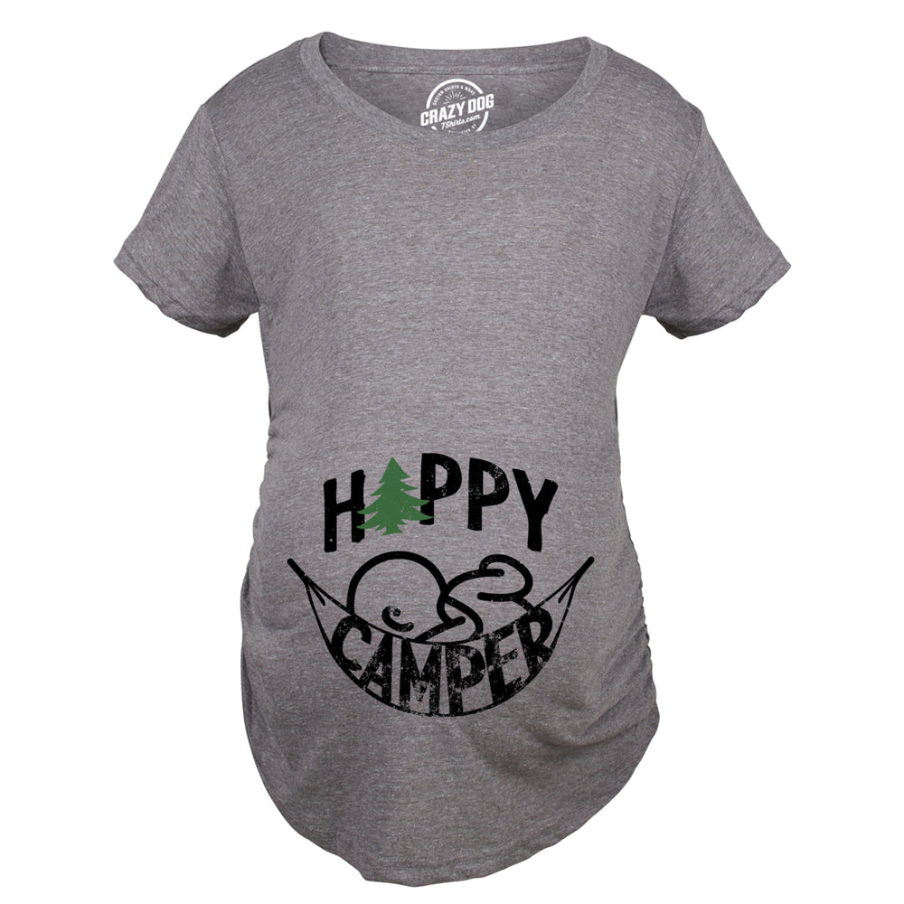 Maternity Happy Camper Tshirt Cute Pregnancy Cool Outdoors Baby Bump Tee Image 2