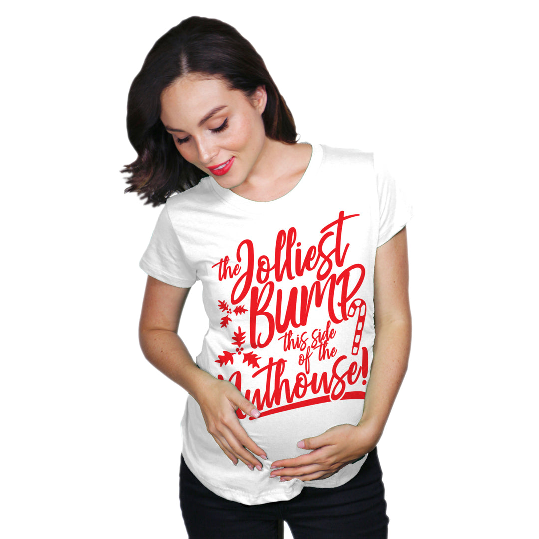 Maternity The Jolliest Bump This Side Of The Nuthouse Pregnancy Tshirt Cute Christmas Tee Image 6