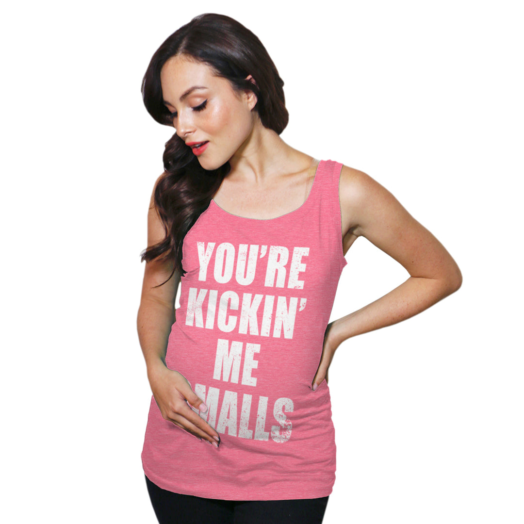 Maternity Tank Top Youre Kickin Me Small Funny Baseball Pregnancy Tank Image 1