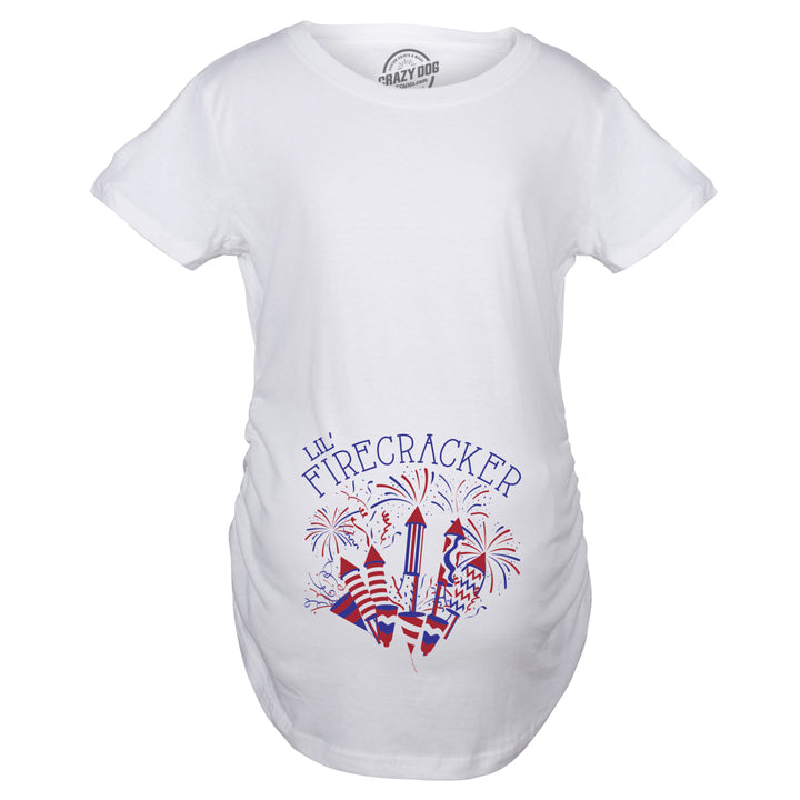 Maternity Lil Firecracker Pregnancy Tshirt Cute 4th Of July USA Tee For Mom To Be Image 2