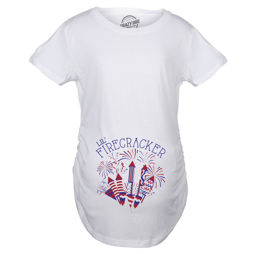 Maternity Lil Firecracker Pregnancy Tshirt Cute 4th Of July USA Tee For Mom To Be Image 1