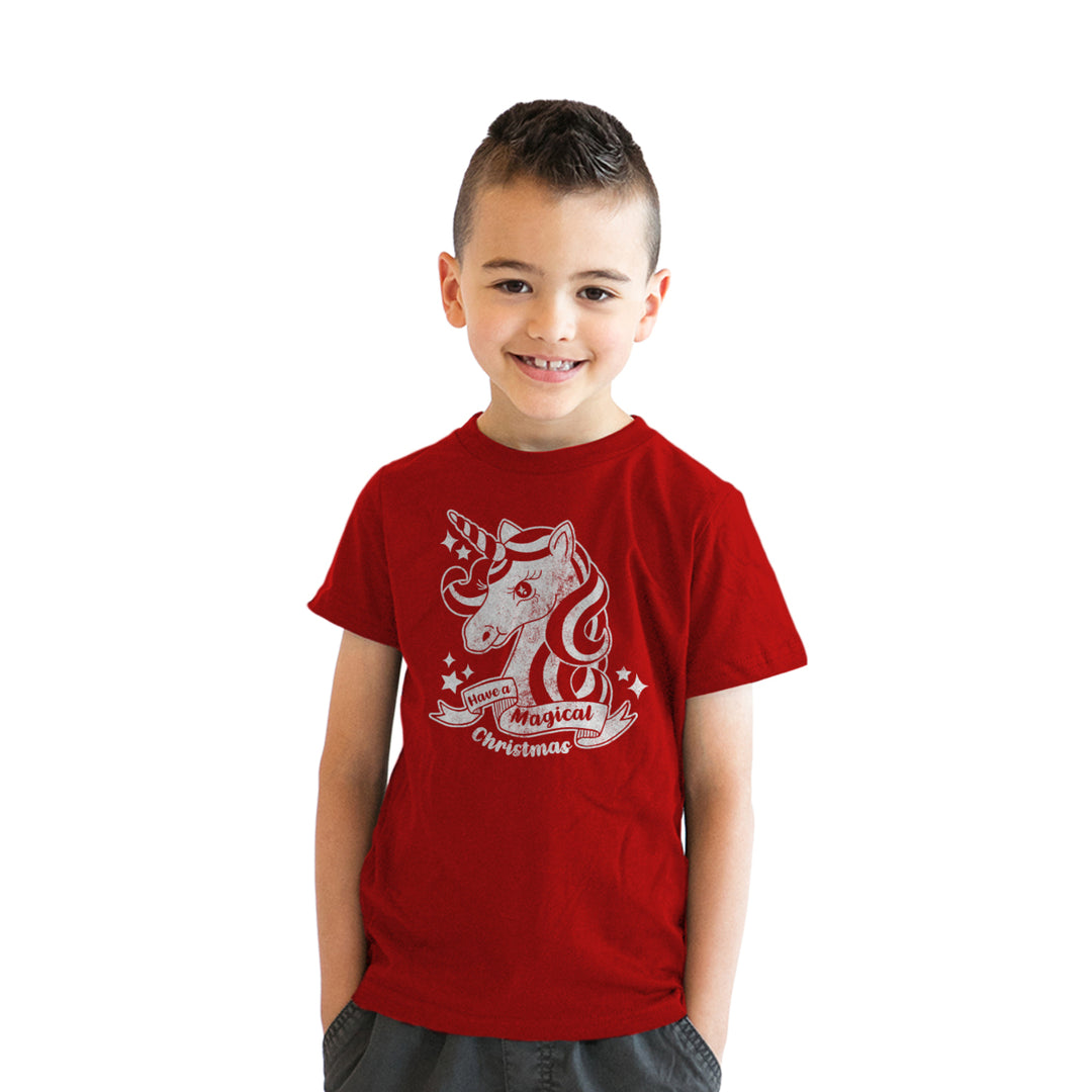Youth Have A Magical Christmas Tshirt Funny Unicorn Tee For Kids Image 1
