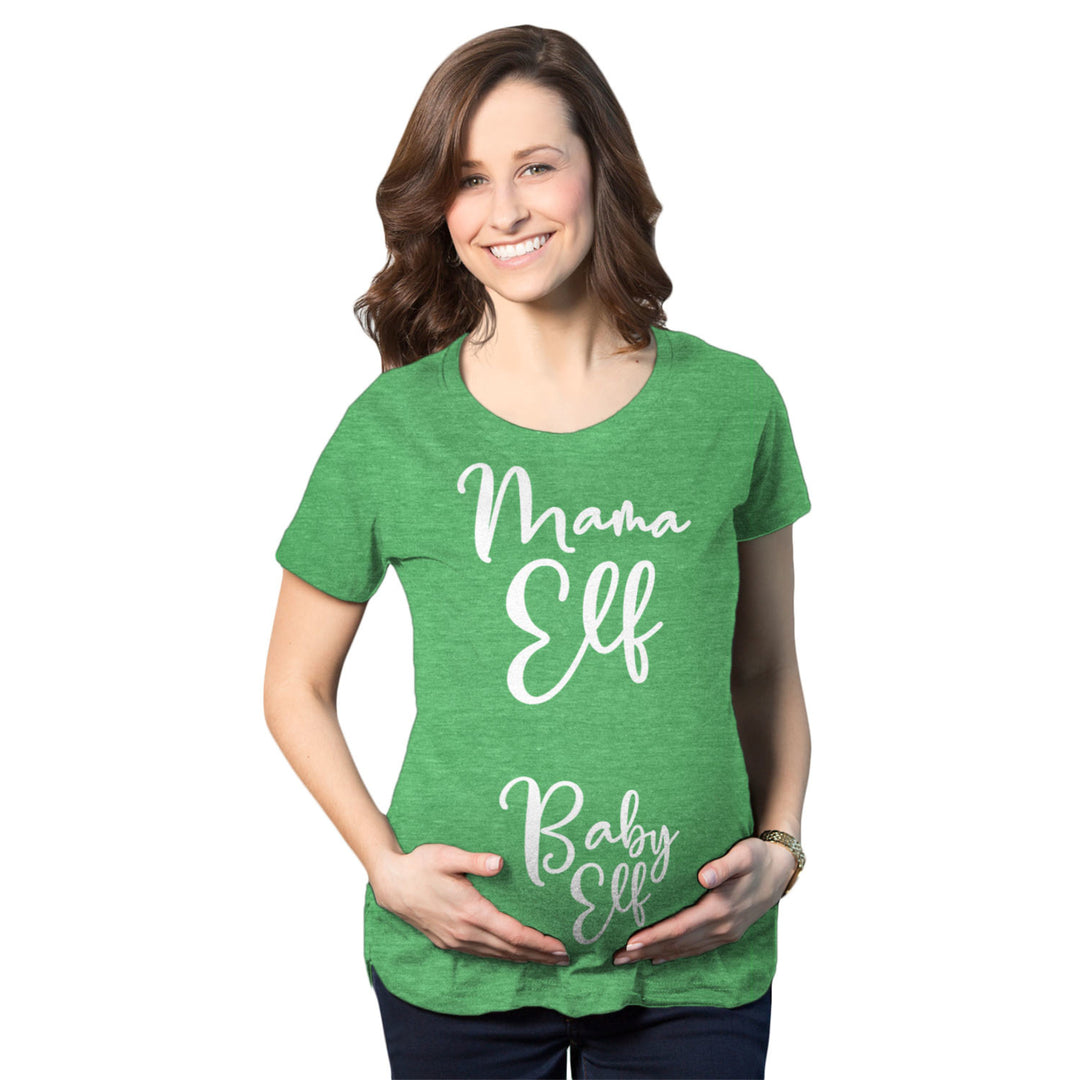 Maternity Mama Elf Baby Elf Pregancy Tshirt Cute Christmas Tee Image 1