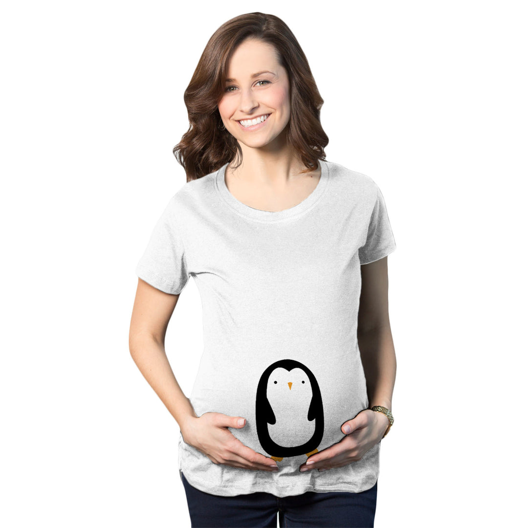 Cute Maternity Shirt Penguin Push Present for Mom Baby Announcement Top Image 1