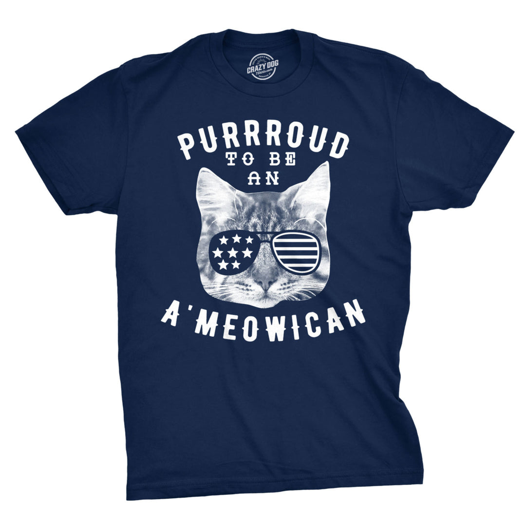 Mens Purroud To Be An Ameowican Tshirt Funny 4th Of July Cat Tee For Guys Image 1