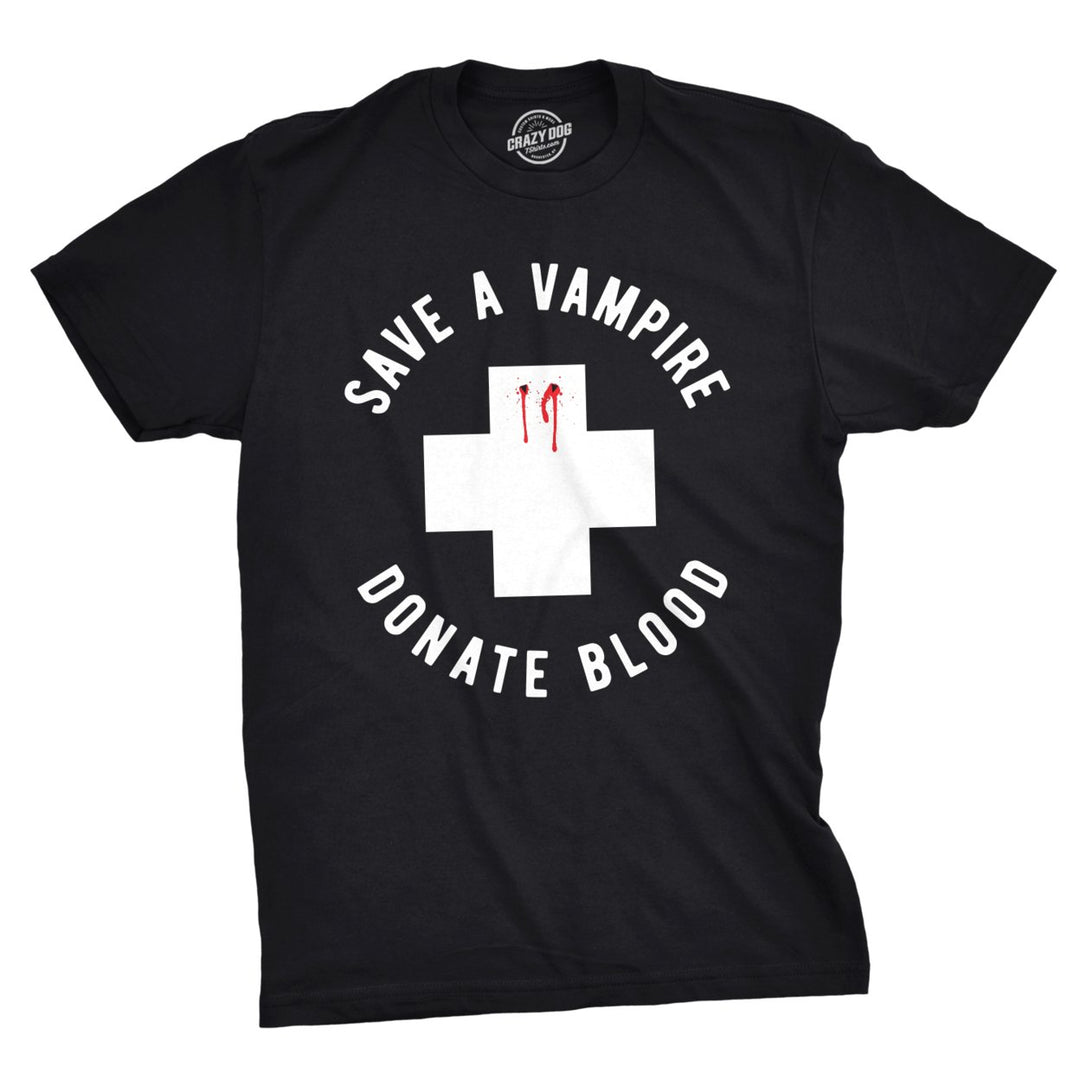 Mens Save A Vampire Donate Blood Tshirt Funny Sarcastic Halloween Night Tee For Guys Image 1