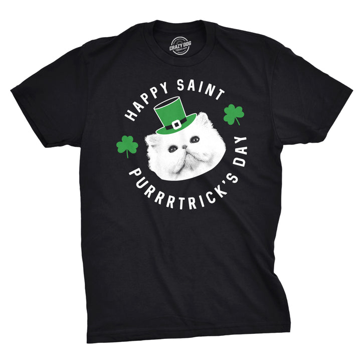 Mens Happy Saint Purrtricks Day T Shirt Funny Saint Patricks Day Cat St Patty Image 1