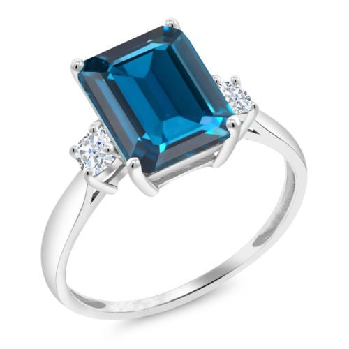 18K White Gold Plated Princess Cut Blue Topaz CZ Ring Image 2