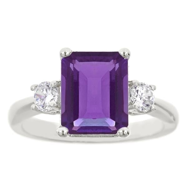 18K White Gold Plated Princess Cut Amethyst CZ Ring Image 2