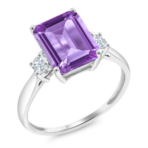 18K White Gold Plated Princess Cut Amethyst CZ Ring Image 1