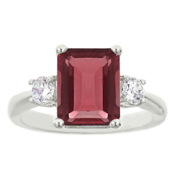 18K White Gold Plated Princess Cut Red Ruby CZ Ring Image 1