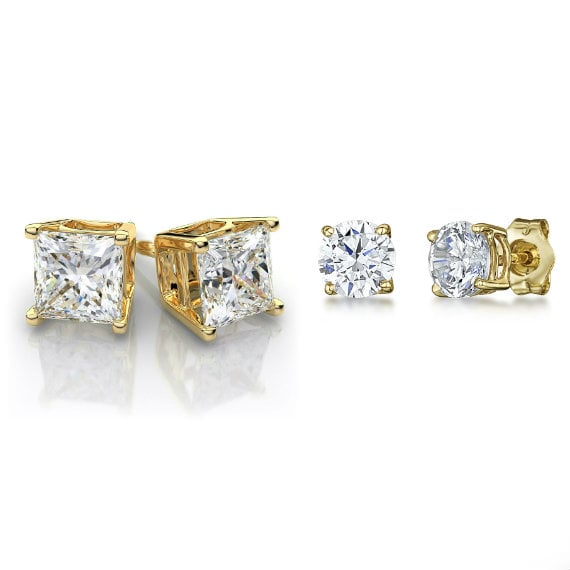 18K Gold Plated Stud Earrings Round Men Women 2PC CZ Earrings Set Image 1