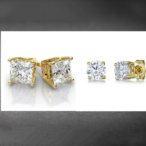 18K Gold Plated Stud Earrings Round Men Women 2PC CZ Earrings Set Image 2