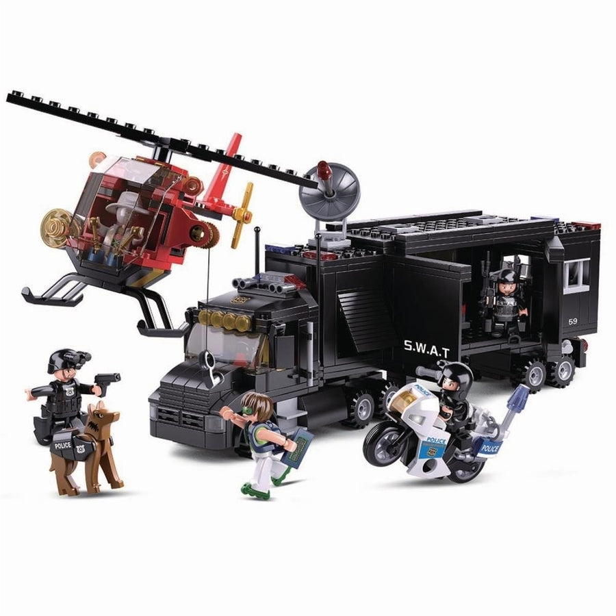 Sluban Kids SLU08630 SWAT Police Mobile Command Center Motorcycle K9 Dog Building Blocks 540 Pcs set Building Toy Police Image 1