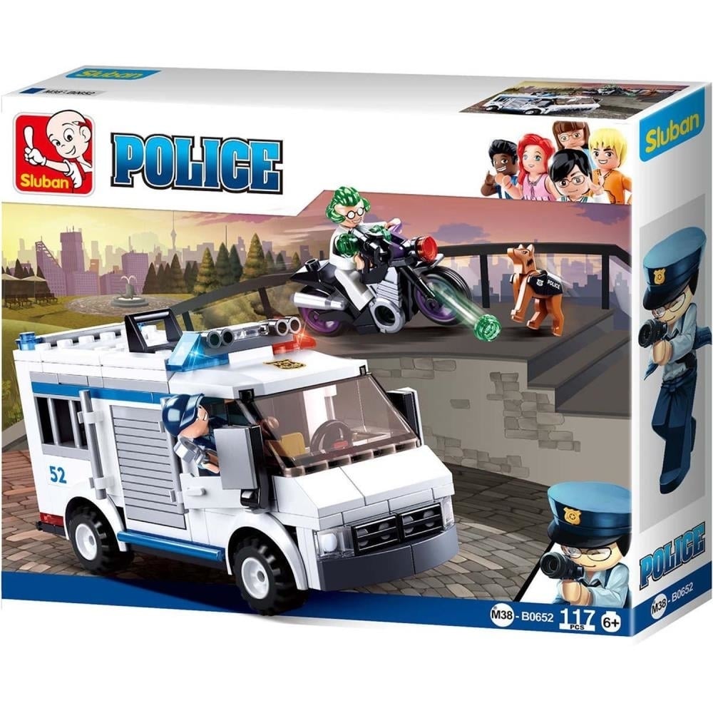 Sluban Kids SLU08628 Police Prisoner Transporter K9 Unit with Motorcycle Building Blocks 117 Pcs set Building Toy Police Image 2