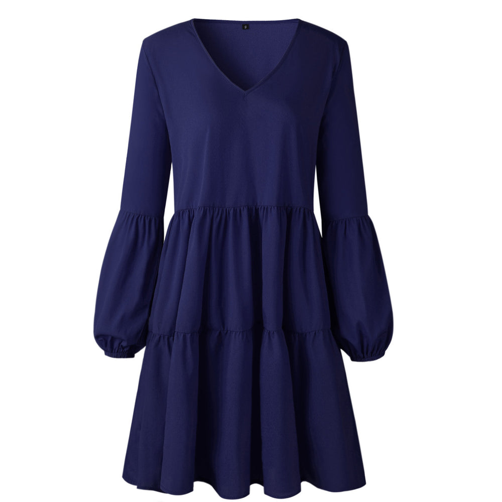 V Neck Lantern Sleeve Mini Dress Image 2