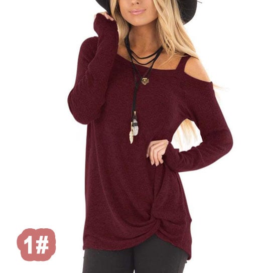 Single Cold Shoulder Twist Long Sleeve Shirt Top Image 1