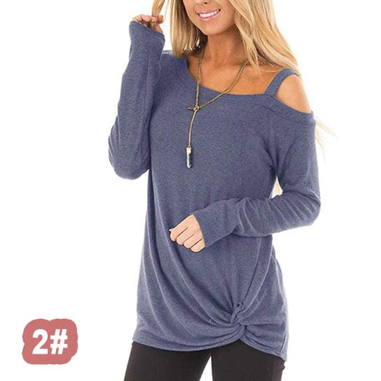 Single Cold Shoulder Twist Long Sleeve Shirt Top Image 1