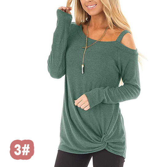 Single Cold Shoulder Twist Long Sleeve Shirt Top Image 4