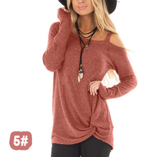 Single Cold Shoulder Twist Long Sleeve Shirt Top Image 6