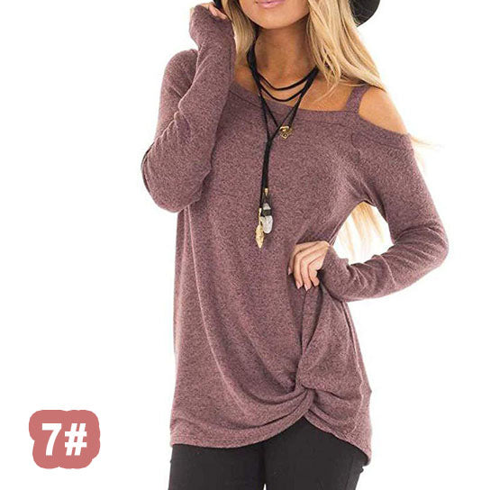 Single Cold Shoulder Twist Long Sleeve Shirt Top Image 8