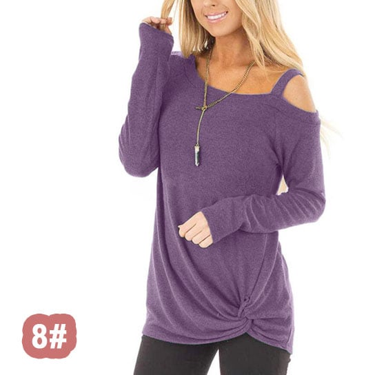 Single Cold Shoulder Twist Long Sleeve Shirt Top Image 1