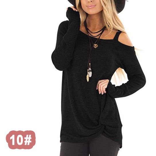 Single Cold Shoulder Twist Long Sleeve Shirt Top Image 11