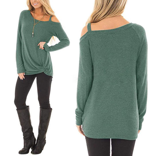 Single Cold Shoulder Twist Long Sleeve Shirt Top Image 12