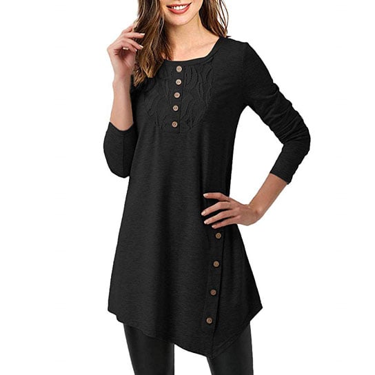 Button Deco Long Sleeve Shirt Irregular Hem Image 6