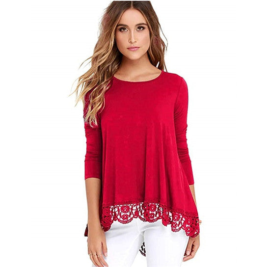 Lace Trim Hi Lo Cut Soft Top Shirt Image 3