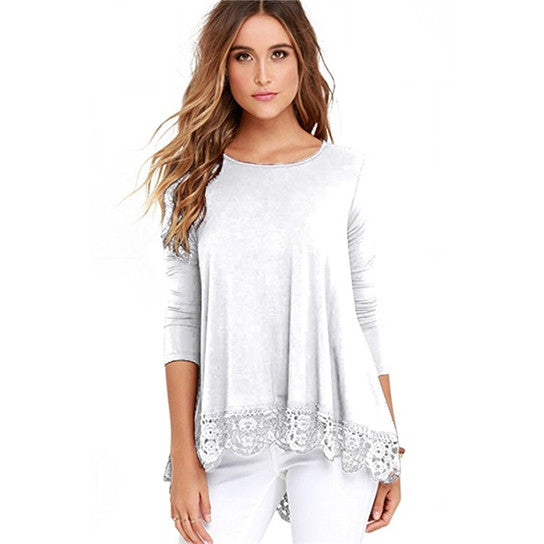 Lace Trim Hi Lo Cut Soft Top Shirt Image 4