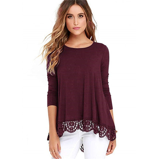 Lace Trim Hi Lo Cut Soft Top Shirt Image 4