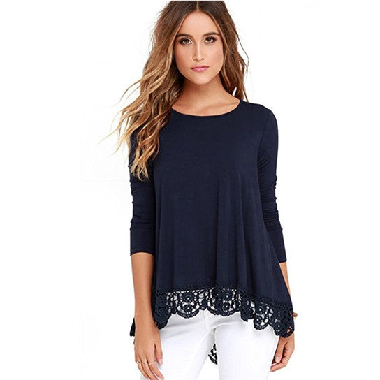 Lace Trim Hi Lo Cut Soft Top Shirt Image 6