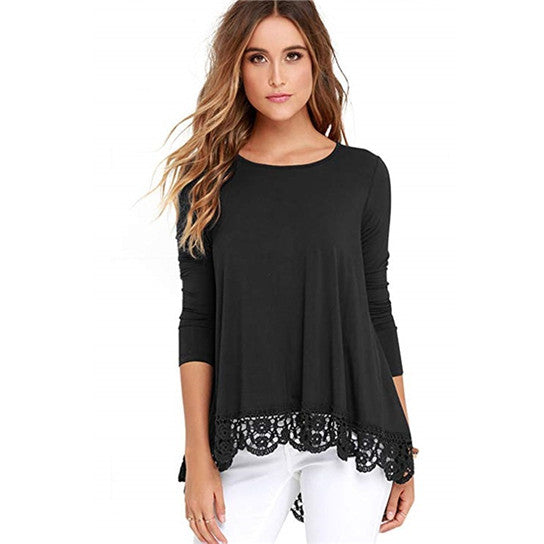 Lace Trim Hi Lo Cut Soft Top Shirt Image 8