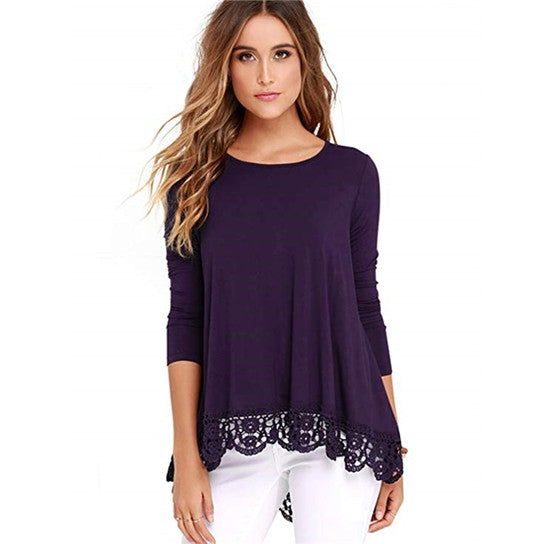 Lace Trim Hi Lo Cut Soft Top Shirt Image 7