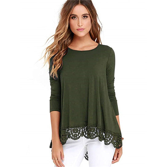 Lace Trim Hi Lo Cut Soft Top Shirt Image 2