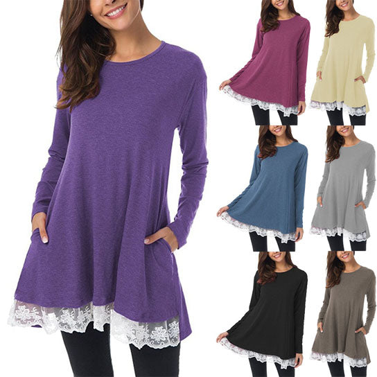 Lace Trim Swing Top Tunic Loose Image 1