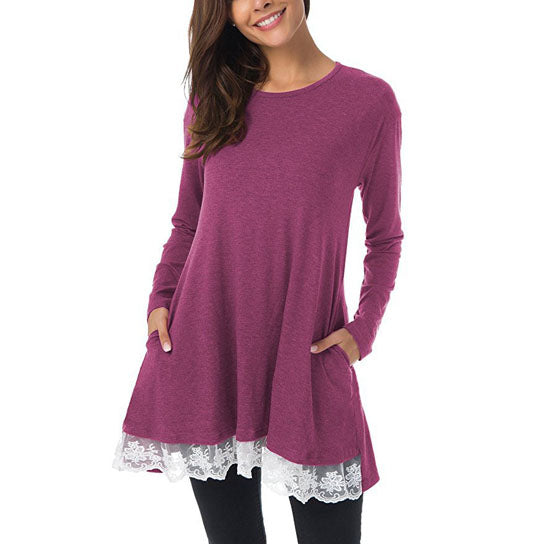 Lace Trim Swing Top Tunic Loose Image 3