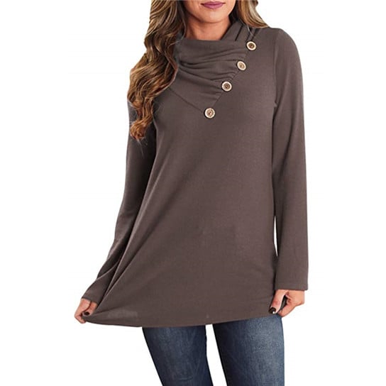 Long Sleeve Button Lapel Neck Shirt Casual Loose Dress Image 1