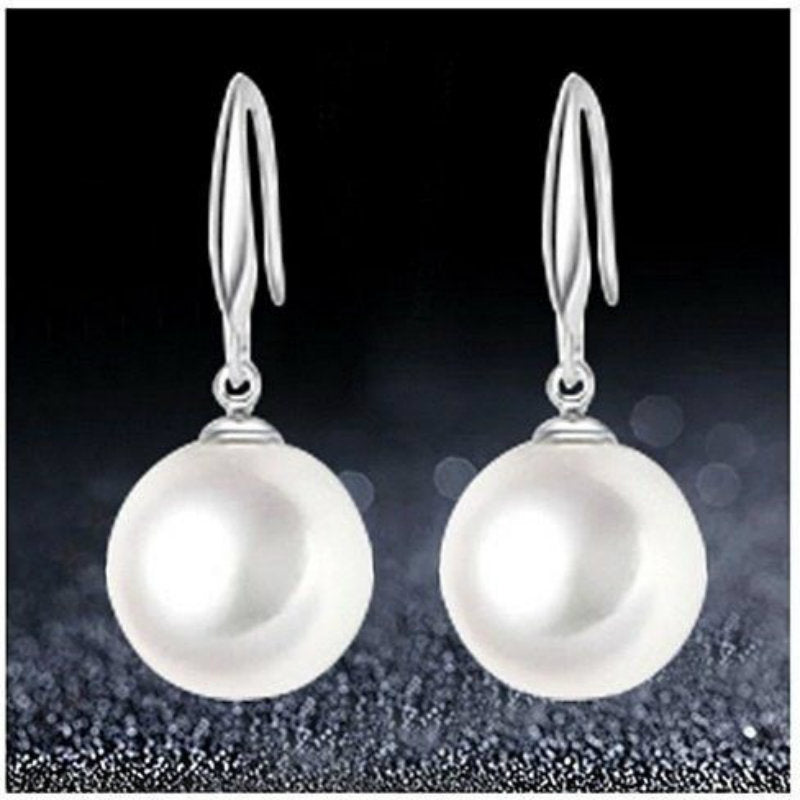 Sterling Silver Plated Drop Dangle Pearl Hanging Earrings Image 2
