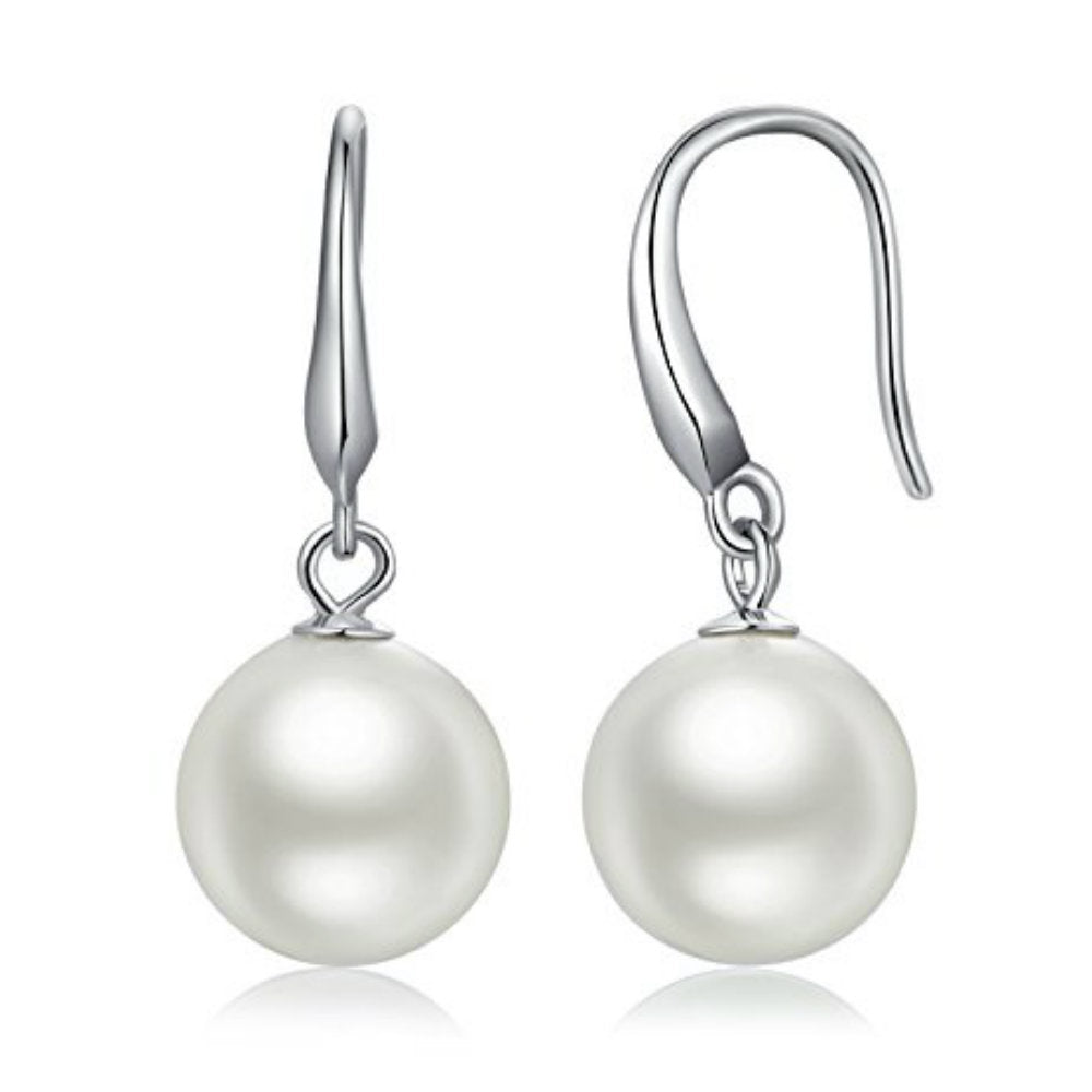 Sterling Silver Plated Drop Dangle Pearl Hanging Earrings Image 1