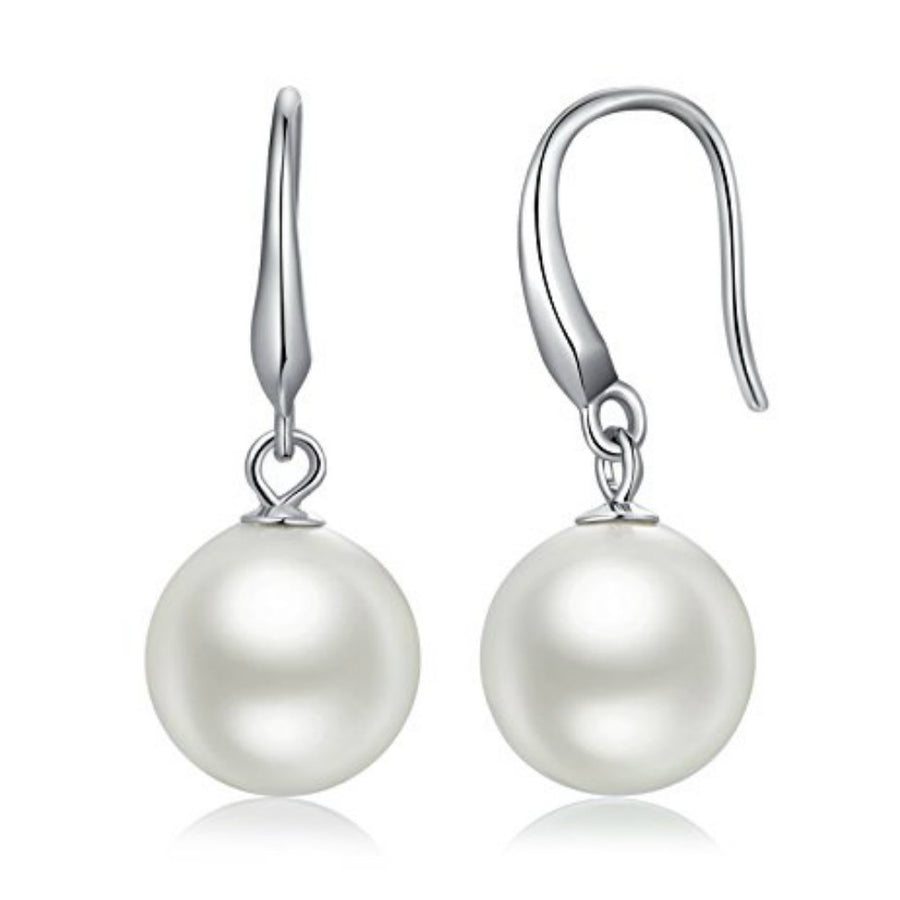 Sterling Silver Plated Drop Dangle Pearl Hanging Earrings Image 1