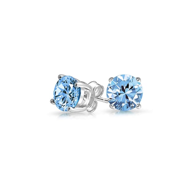 8mm Silver Genuine Aqua Blue Stud Earrings Image 1