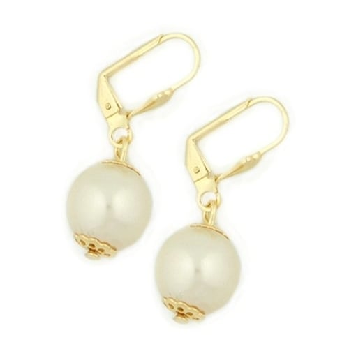 Gold Filled Rhodium Filled High Polish Finsh with Sterling Silver Pearl French Lock Hanging Earrings Image 1