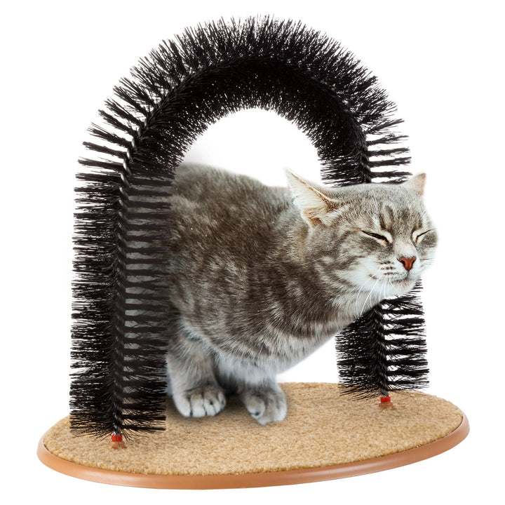 Self Grooming Cat Arch Brush and Scratcher Durable Carpet Base Massager 14.5" Image 1