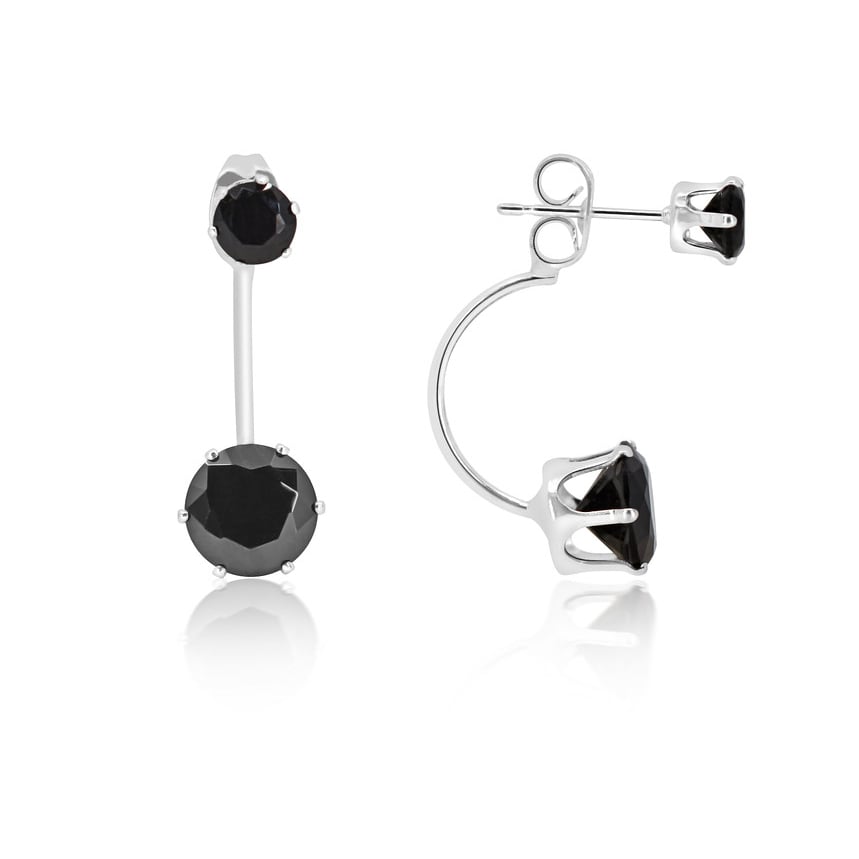 3 Carat Elegant Sterling Silver Black Round Elements Hanging Stud Earrings Image 1