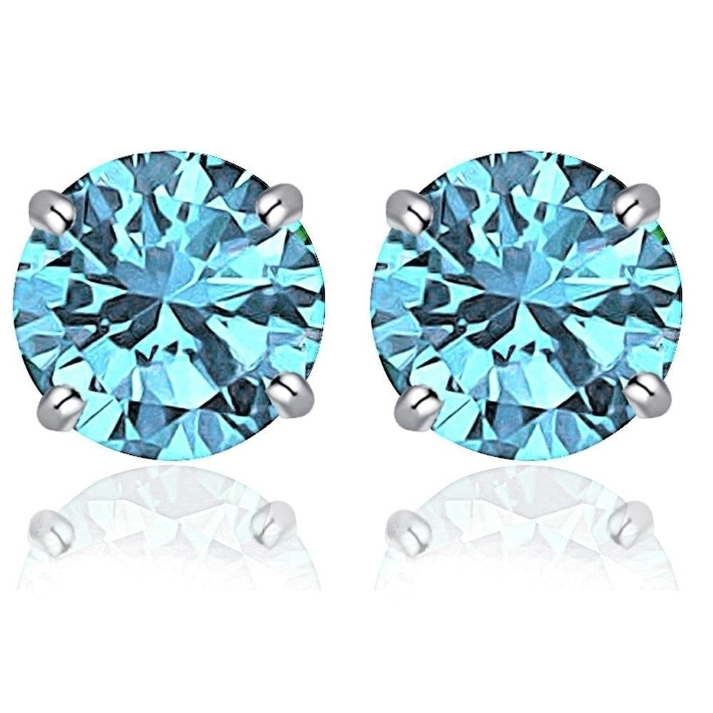 2.00 CTTW Silver Filled High Polish Finsh Aqua Blue White Stud Earrings Image 1