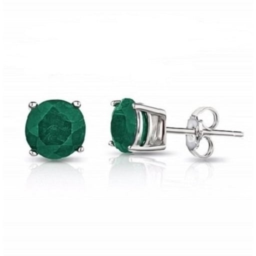 Sterling silver Green Genuine Crystal CZ White Stud Earrings 8MM Image 1