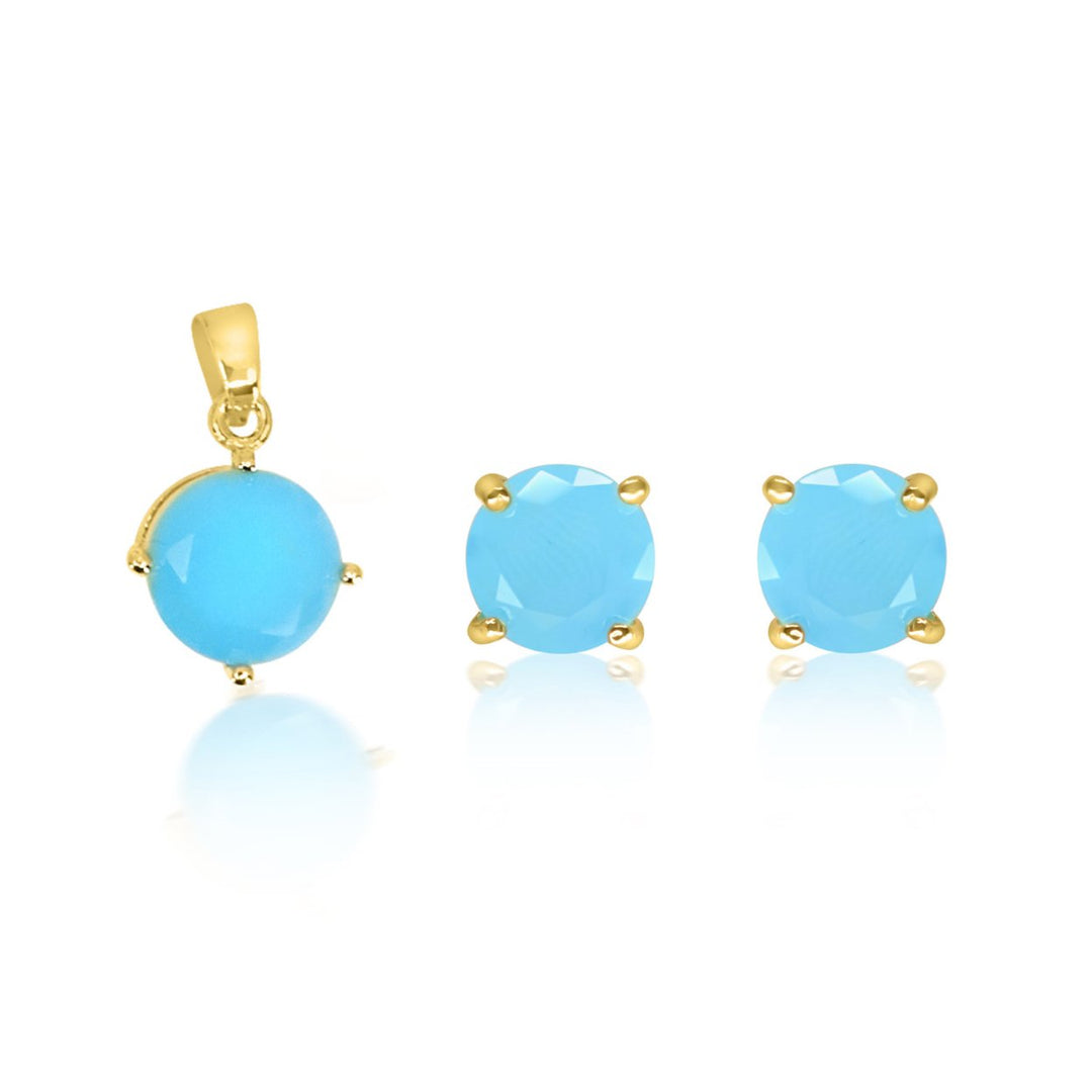 4CT Gold Filled High Polish Finsh Genuine Sky Blue Set Image 1